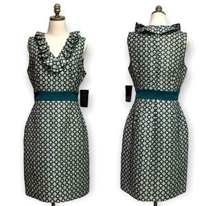 NWT Anna Sui Admiring Eyes Emerald Green Gold Jacquard Sheath Dress by Modcloth